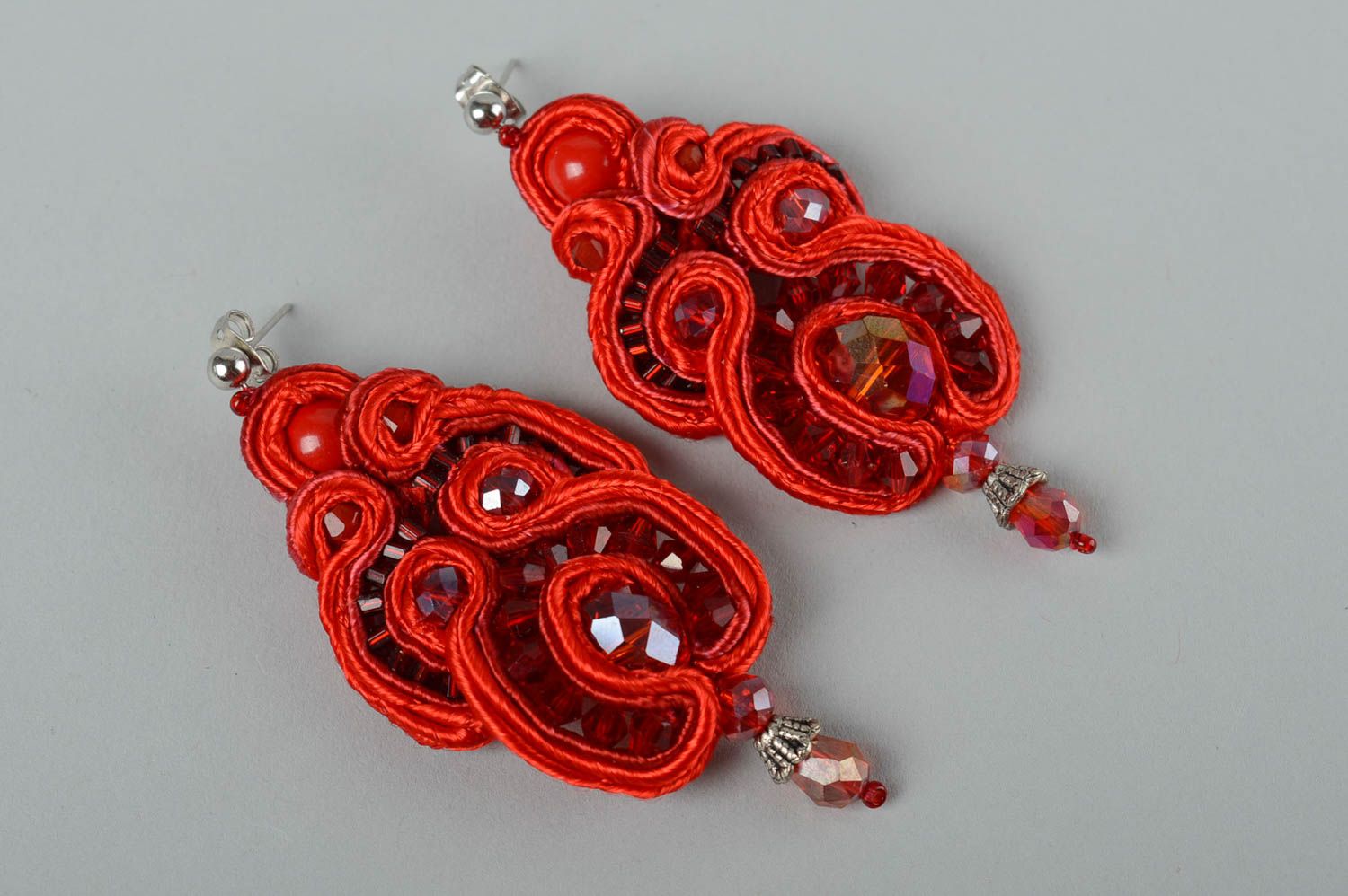 Big earrings handmade accessories soutache earrings beautiful red earrings  photo 4