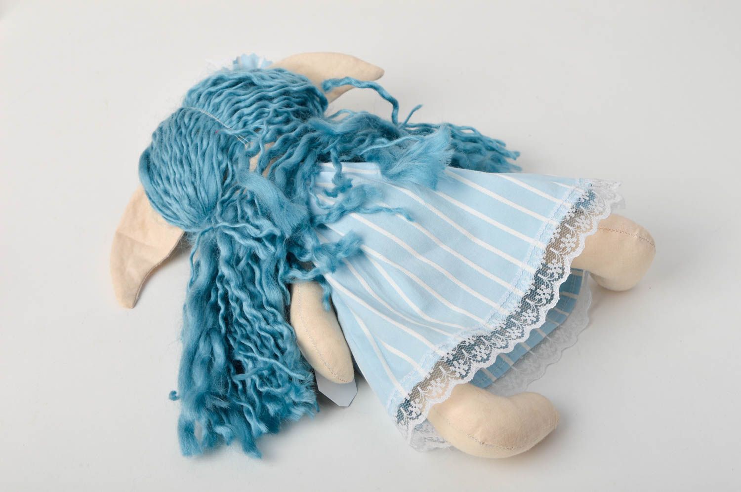 Handmade blauhaarige Designer Puppe im Kleid Stoff Spielzeug schöne Puppe foto 5