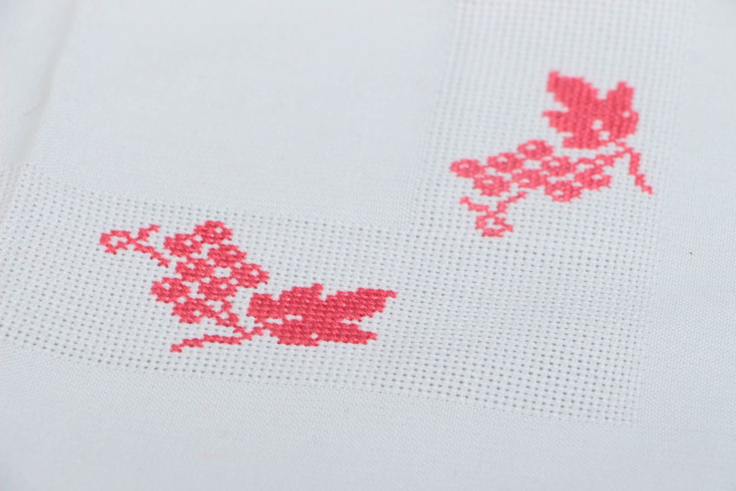 Handmade designer decorative white napkin with cross stitch embroidery Grape photo 3