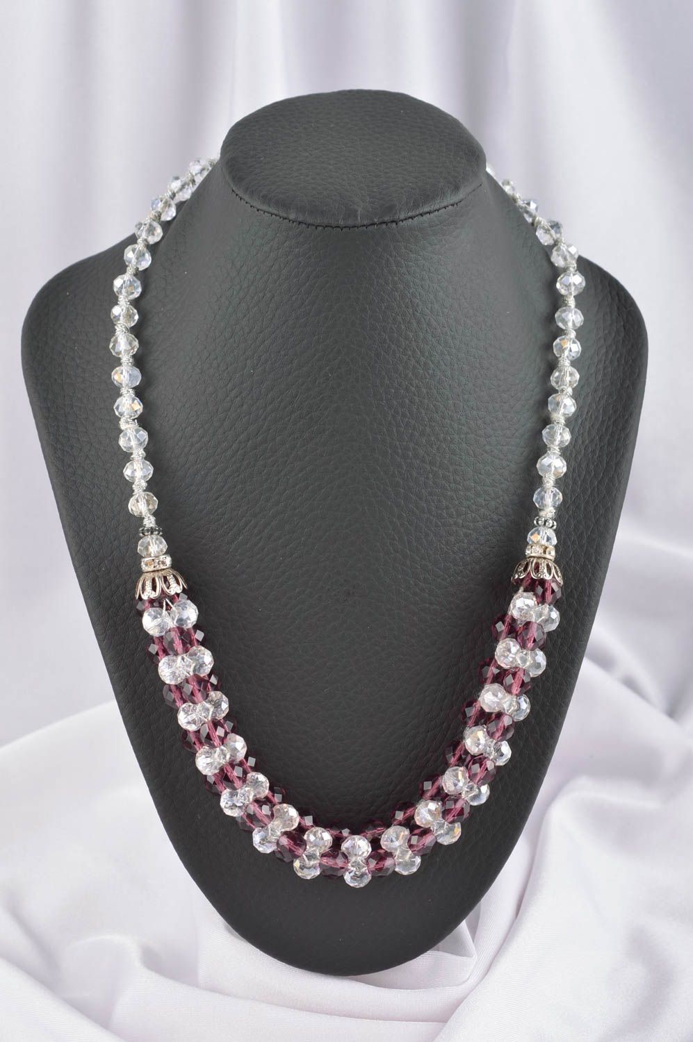 Collana di perline fatta a mano originale color viola bigiotteria da donna foto 1