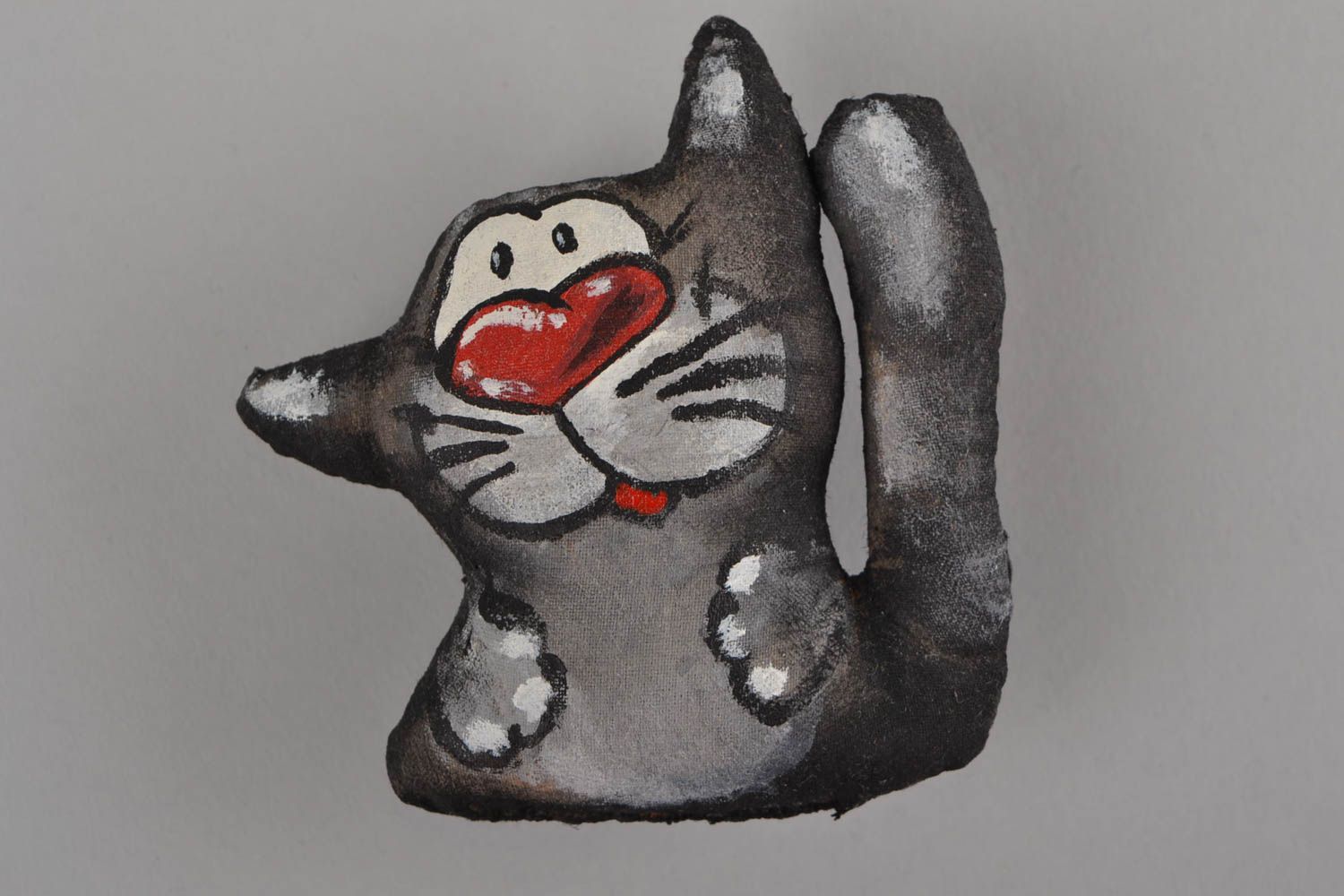 Magnet frigo fait main design original en tissu en forme de chat amusant photo 1