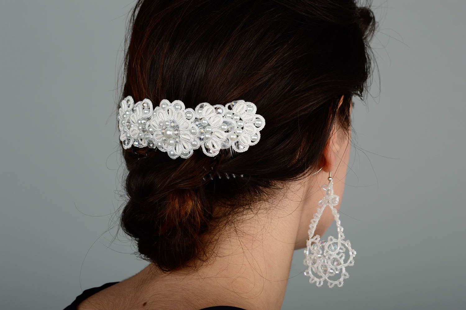 Wedding accessories handmade beaded hair comb woven lace earrings gifts for her photo 5