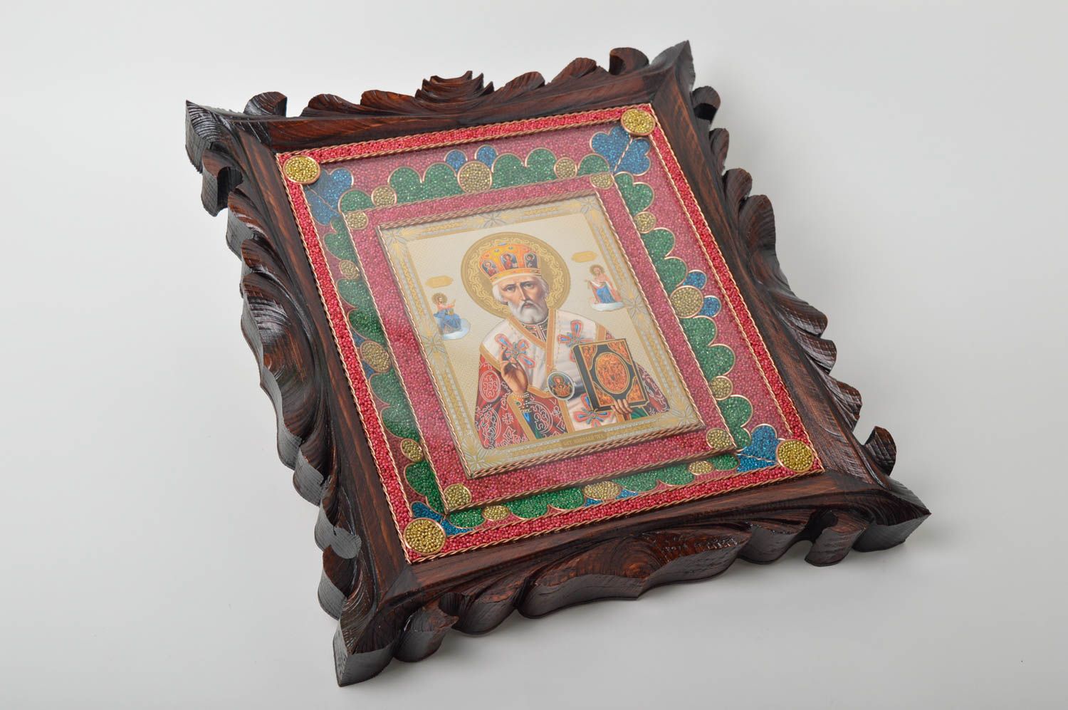 Handmade icon framed icon of Saint Nicholas icon in wooden frame icon of saints  photo 2