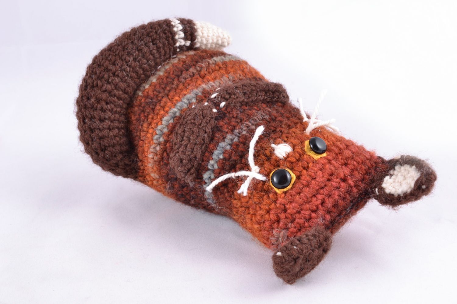 Petit doudou tricoté en coton, laine, acrylique brun fait main pour enfant Chat photo 5