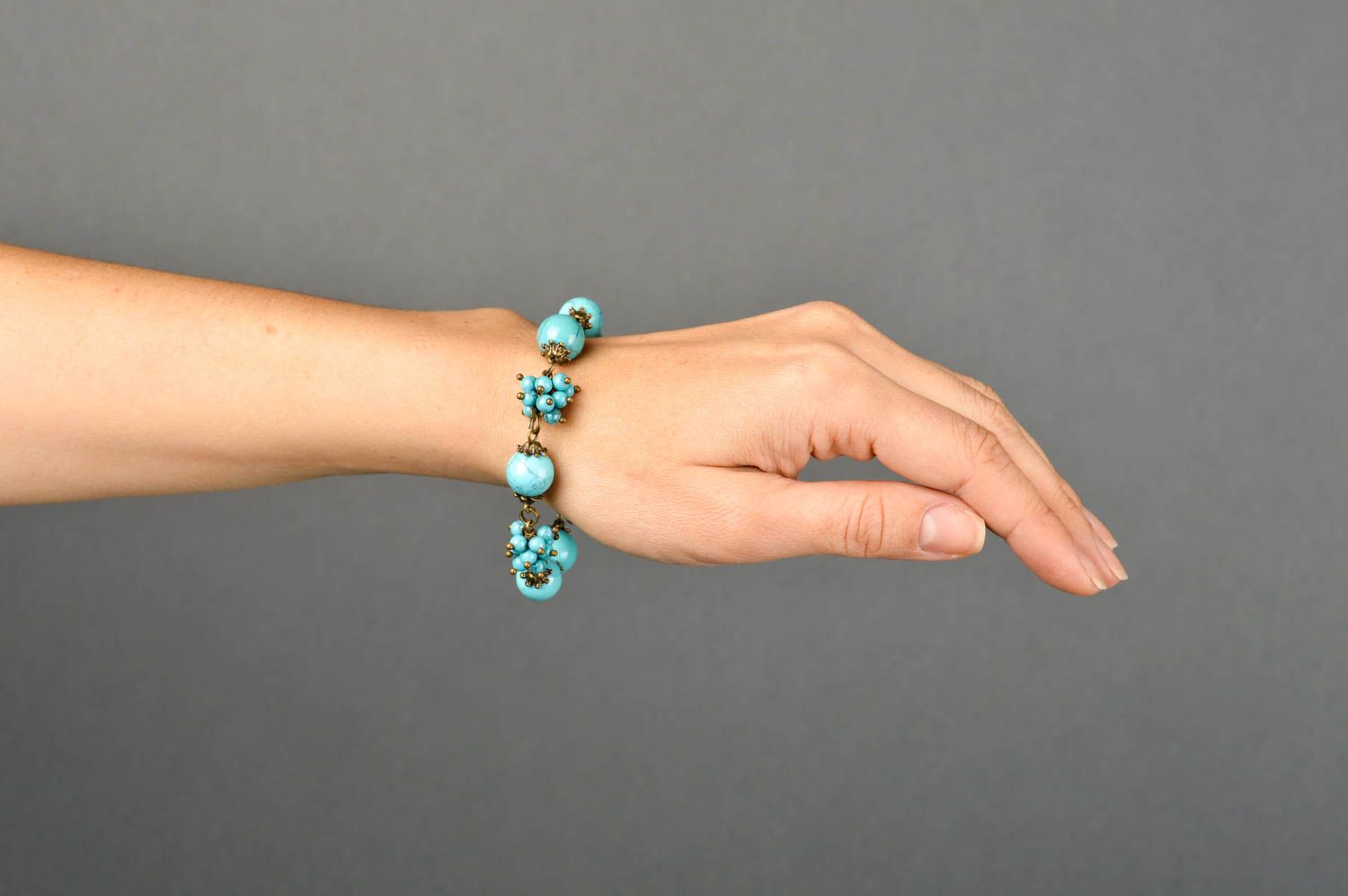 Handmade festive jewelry bracelet with natural stone evening jewelry gift photo 2