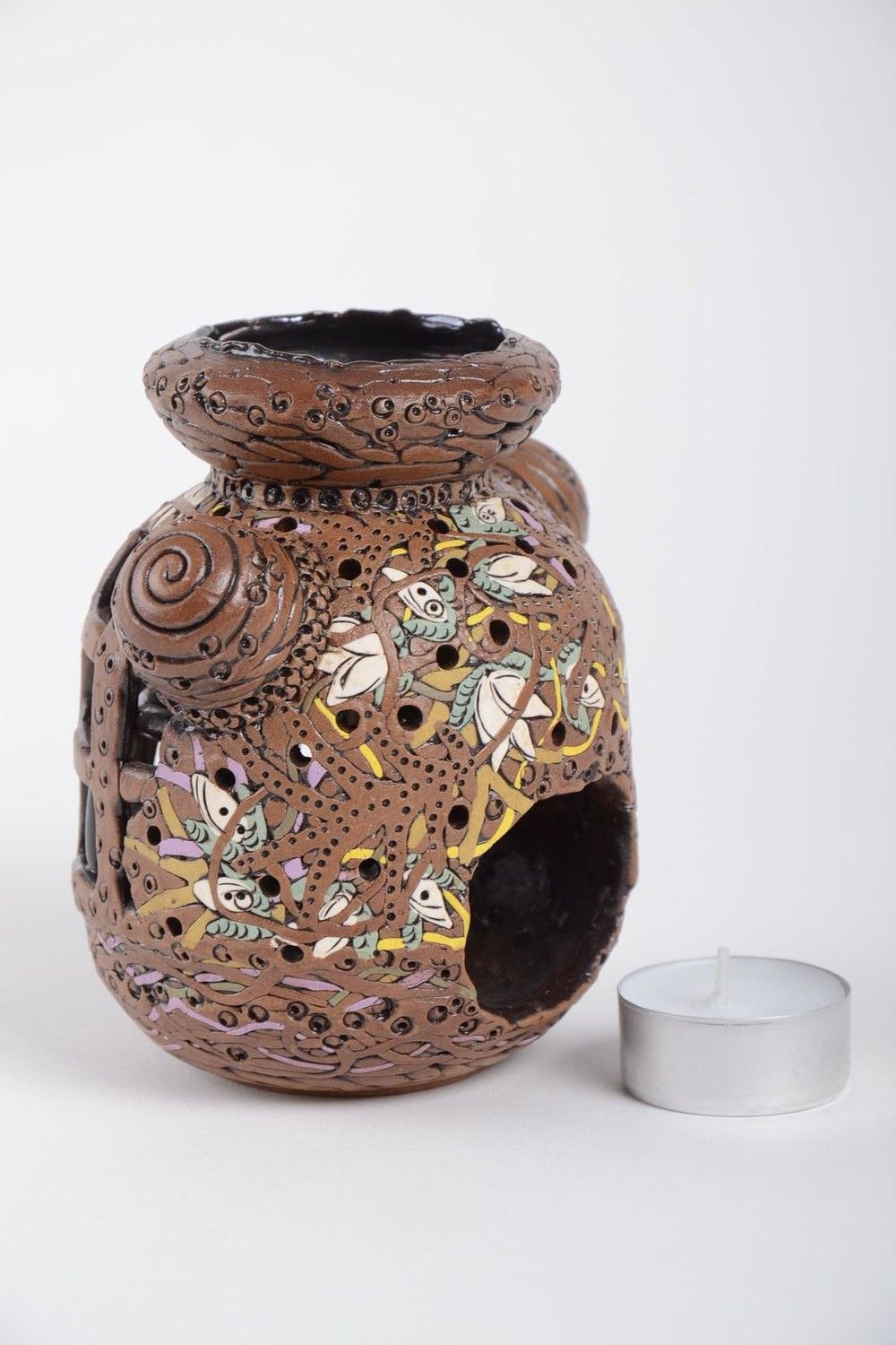 Handmade Teelicht Halter Duftlampe Keramik Haus Dekoration aus Ton schön foto 5