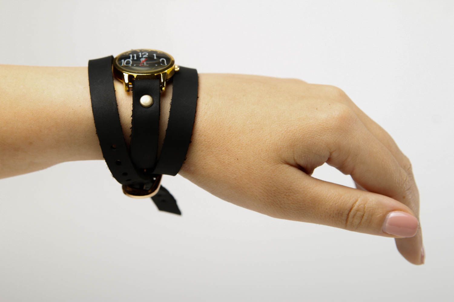 Bracelet cuir fait main Bracelet de montre noir design Accessoire en cuir photo 2