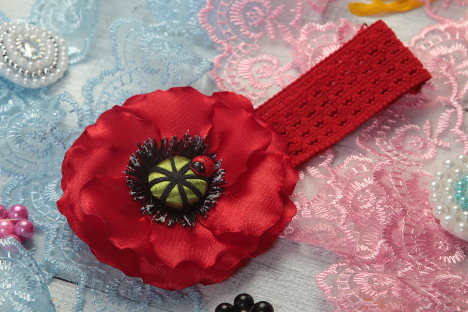 Handgemachter Schmuck Haarband mit Blumen Accessoires für Haare breites Haarband foto 1