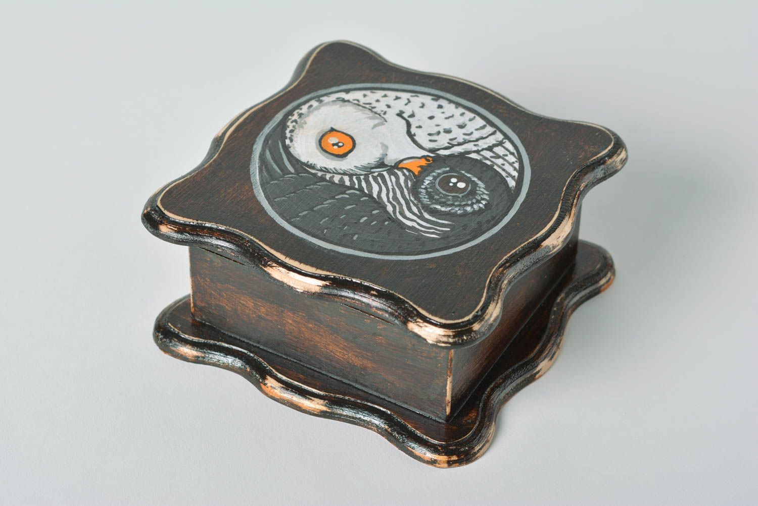 Beautiful brown handmade designer wooden jewelry box with painting Birds photo 4