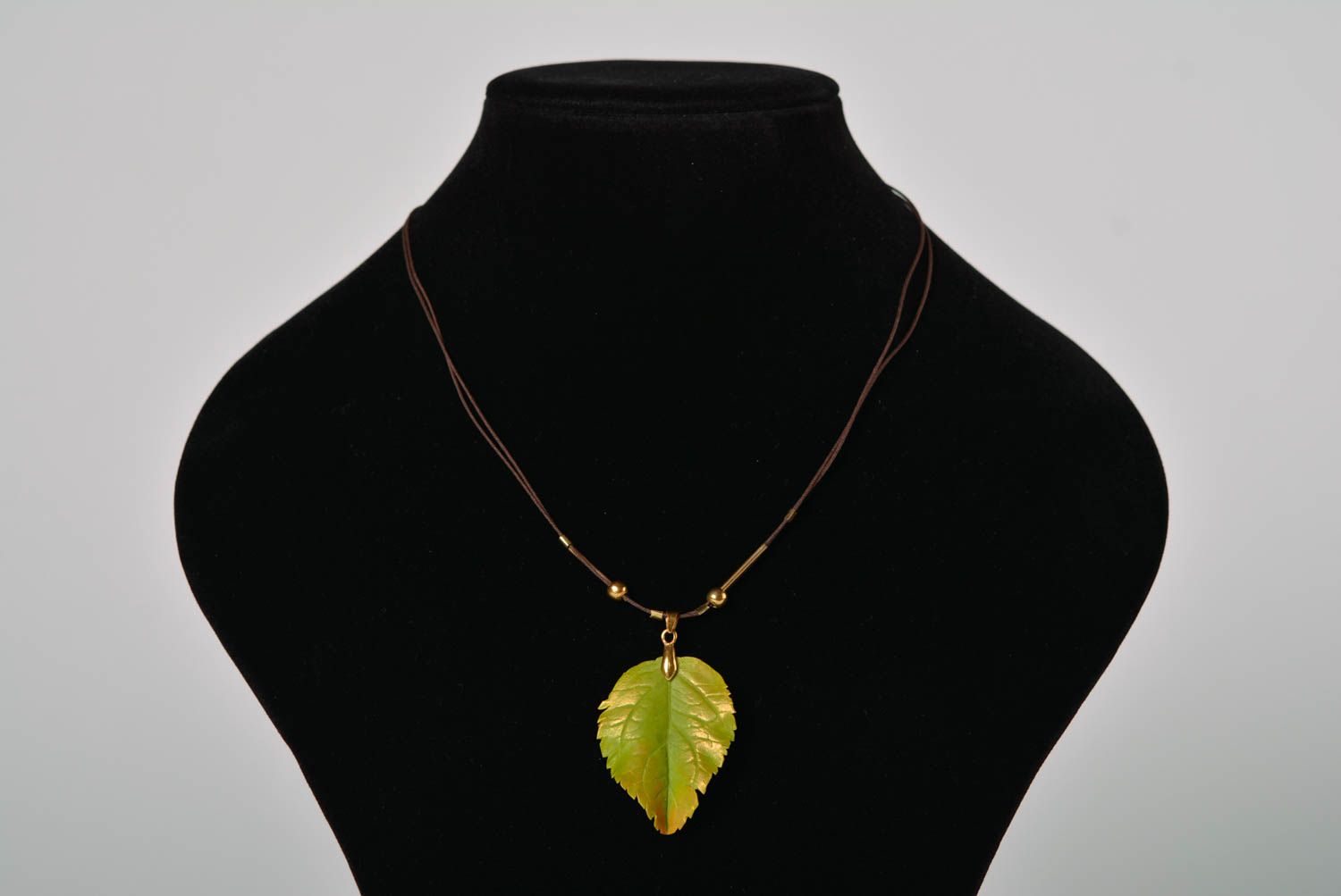 Beautiful handmade polymer clay pendant designer jewelry for women Green Leaf photo 1