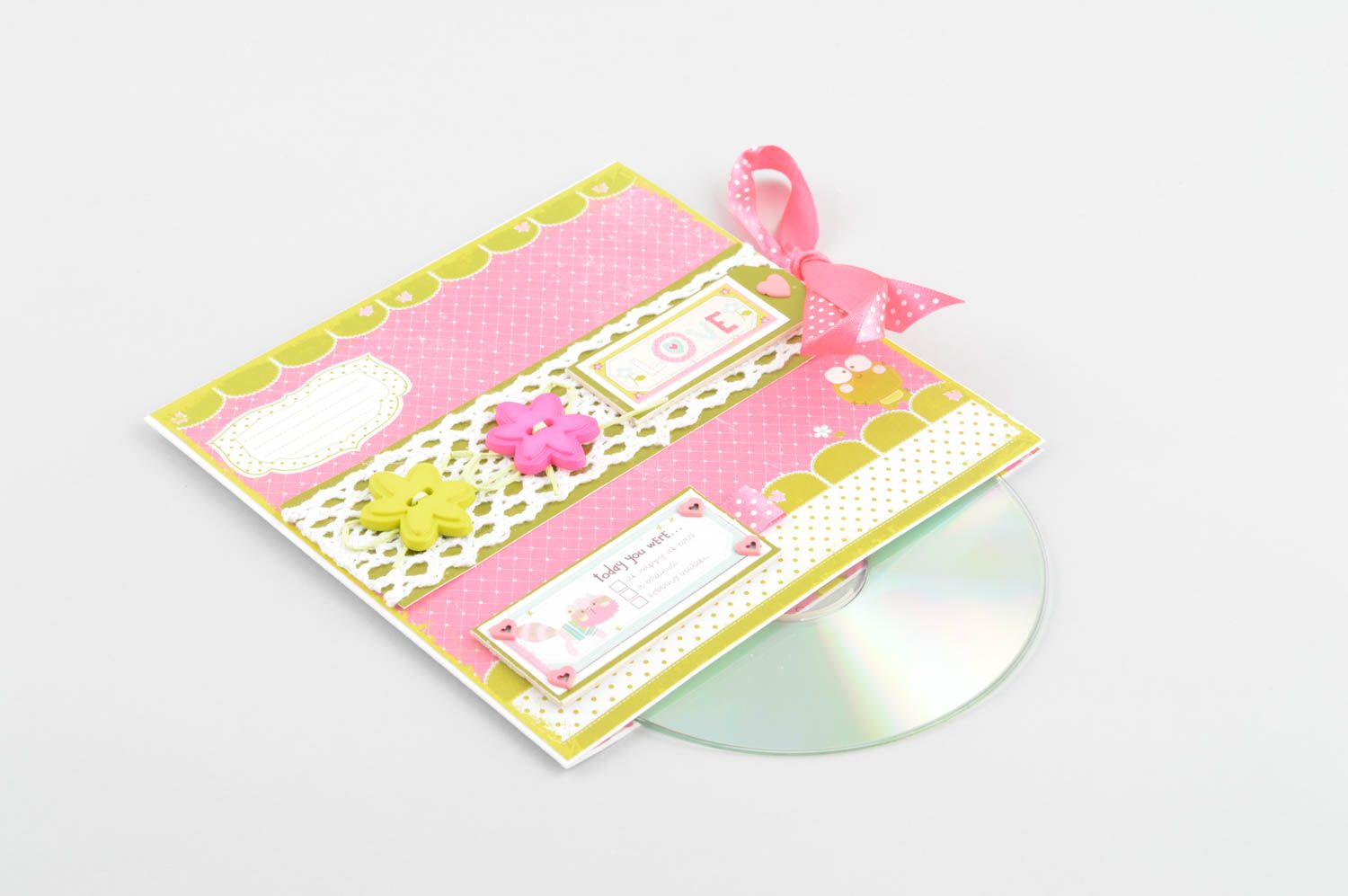 Конверт ручной работы конверт для диска конверт из бумаги розовый с бантом фото 2