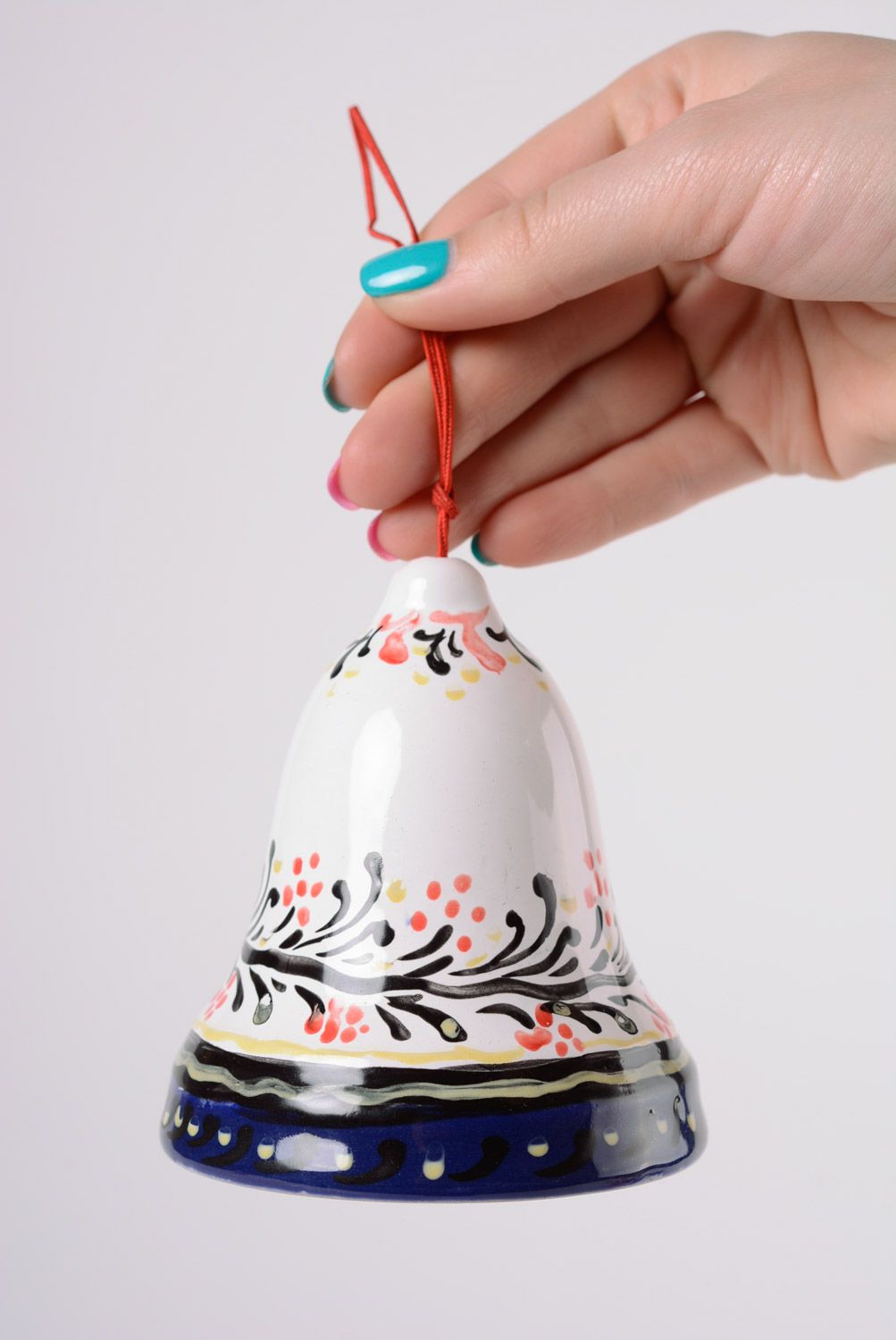 Красивый глиняный колокольчик с росписью майолика ручной работы нежный фото 2