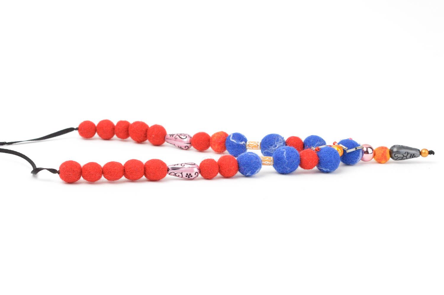 Handmade Halskette aus Wolle Damen Collier Accessoire für Frauen blau rot foto 4