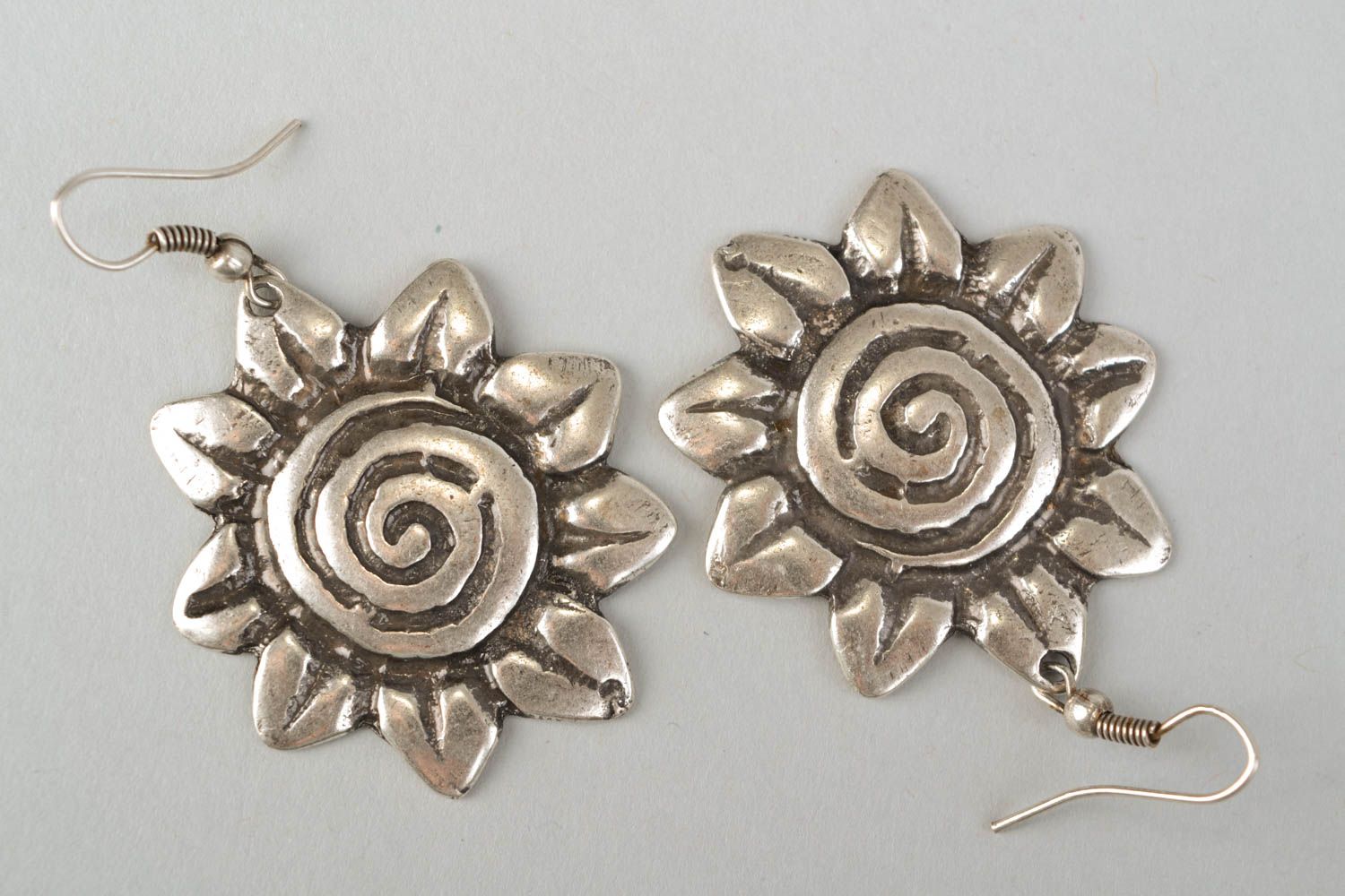 Metal earrings Sunflowers photo 3