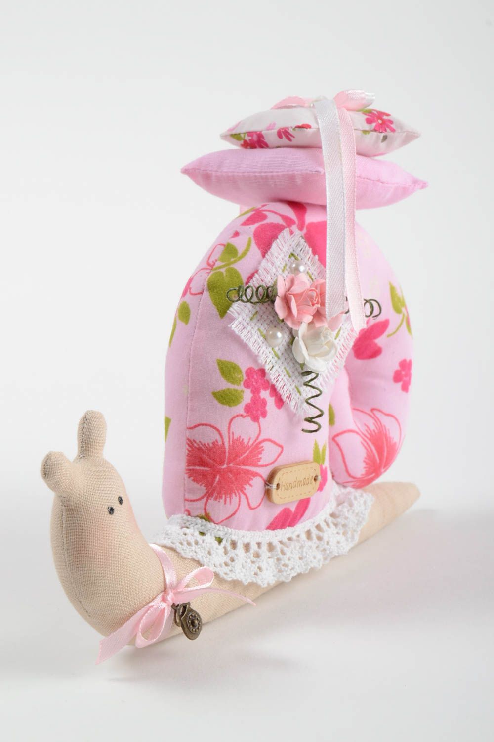 Handmade Kuscheltier Schnecke Stoff Tier Designer Geschenk aus Baumwolle rosa foto 5