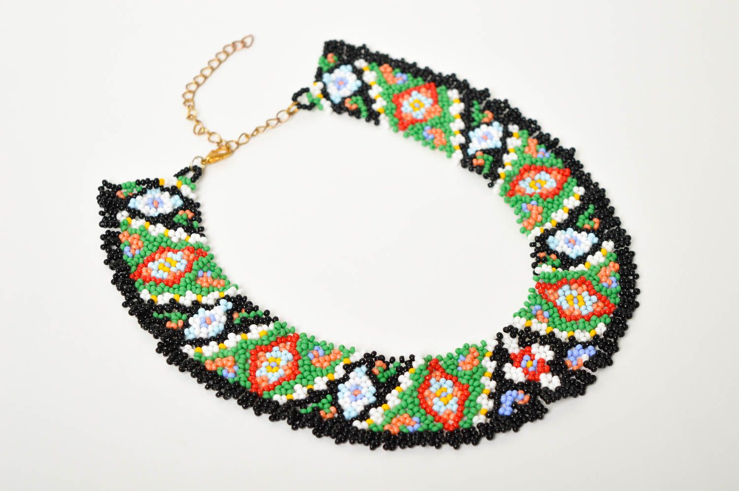 Колье из бисера украшение ручной работы ожерелье из бисера цветочное стильное фото 3