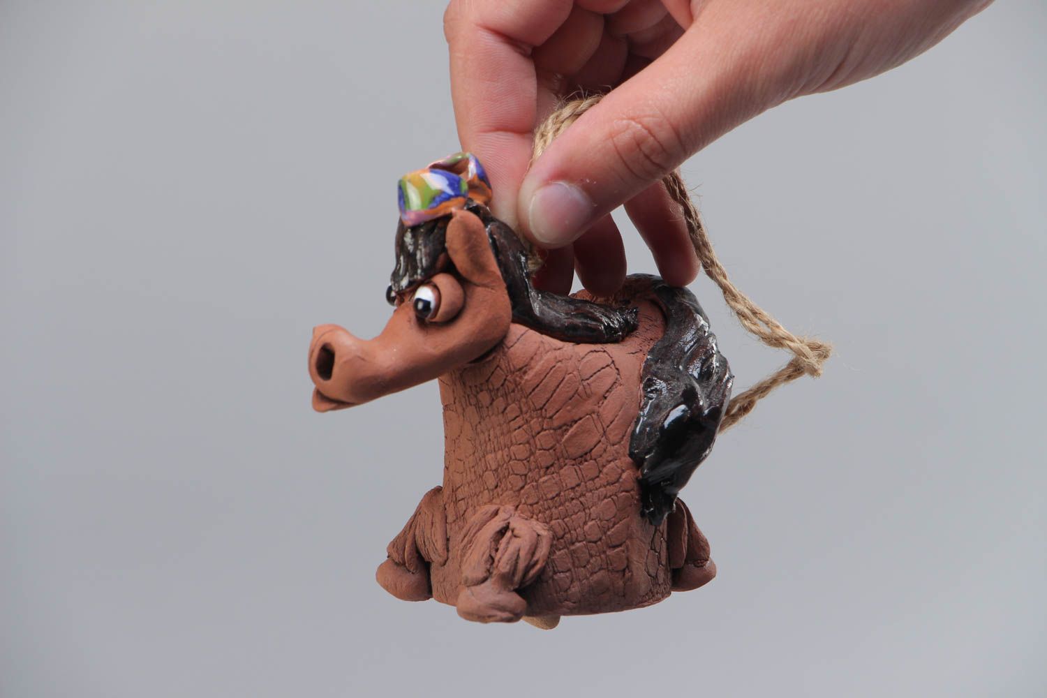 Molded clay bell in the shape of horse painted with acrylics handmade photo 5