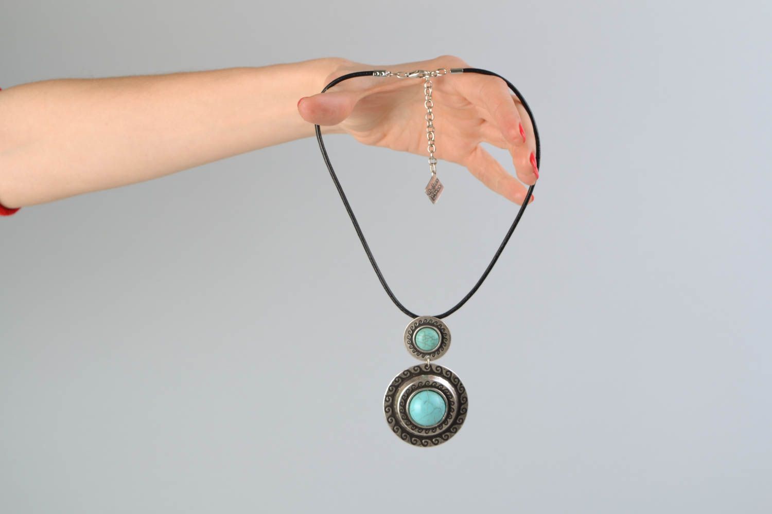 Handmade metal necklace with turquoise photo 2