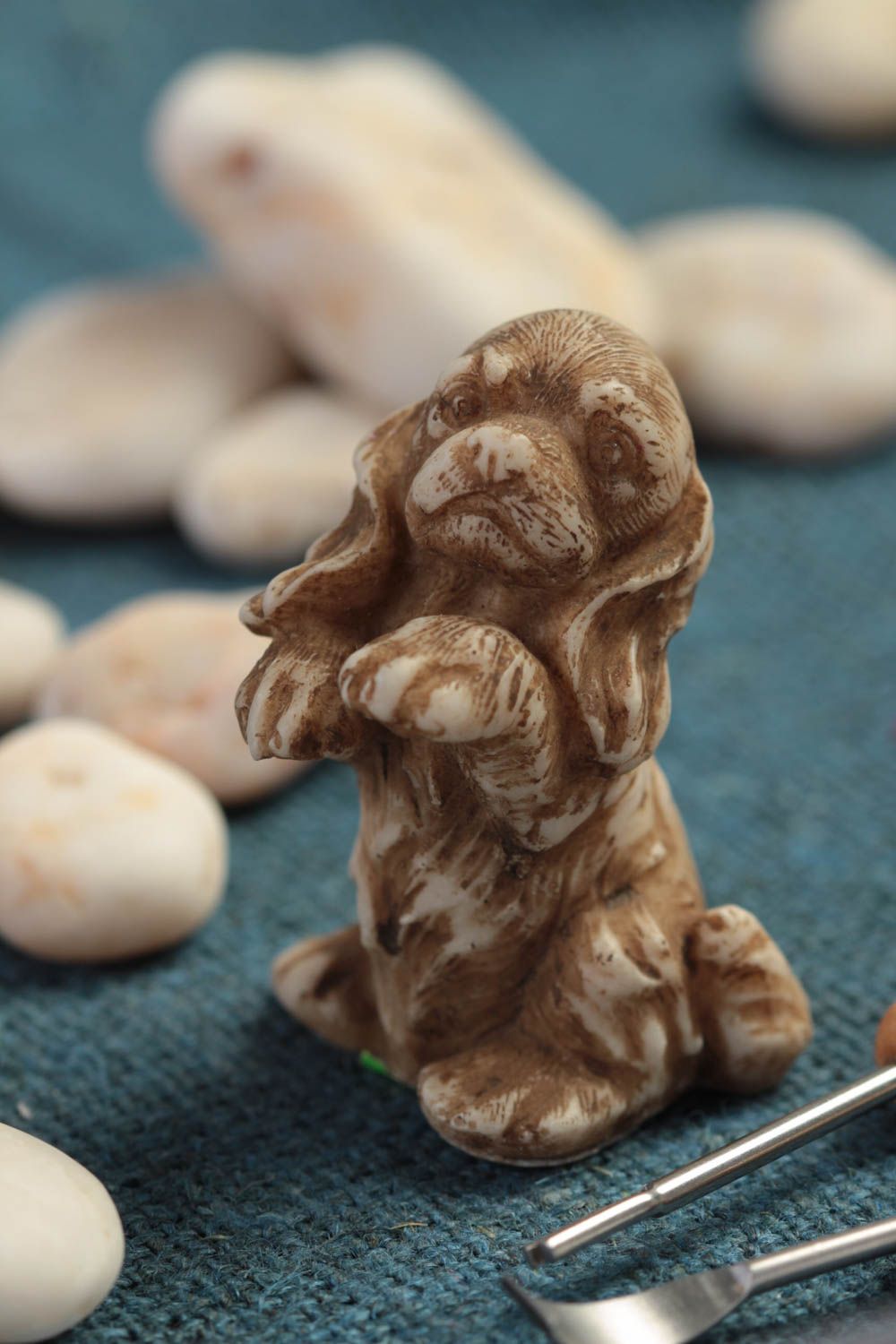 Figurine décorative fait main Petite statue Déco maison miniature Chiot photo 1