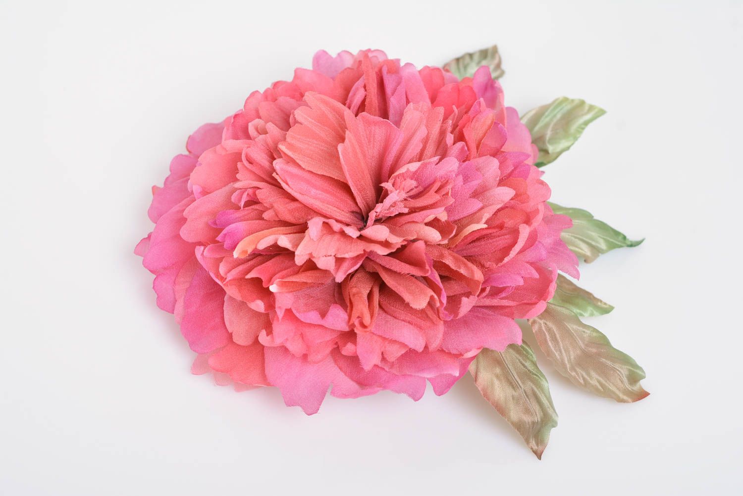 Broche con flor hecho a mano de seda original festivo hermoso rosado grande foto 1
