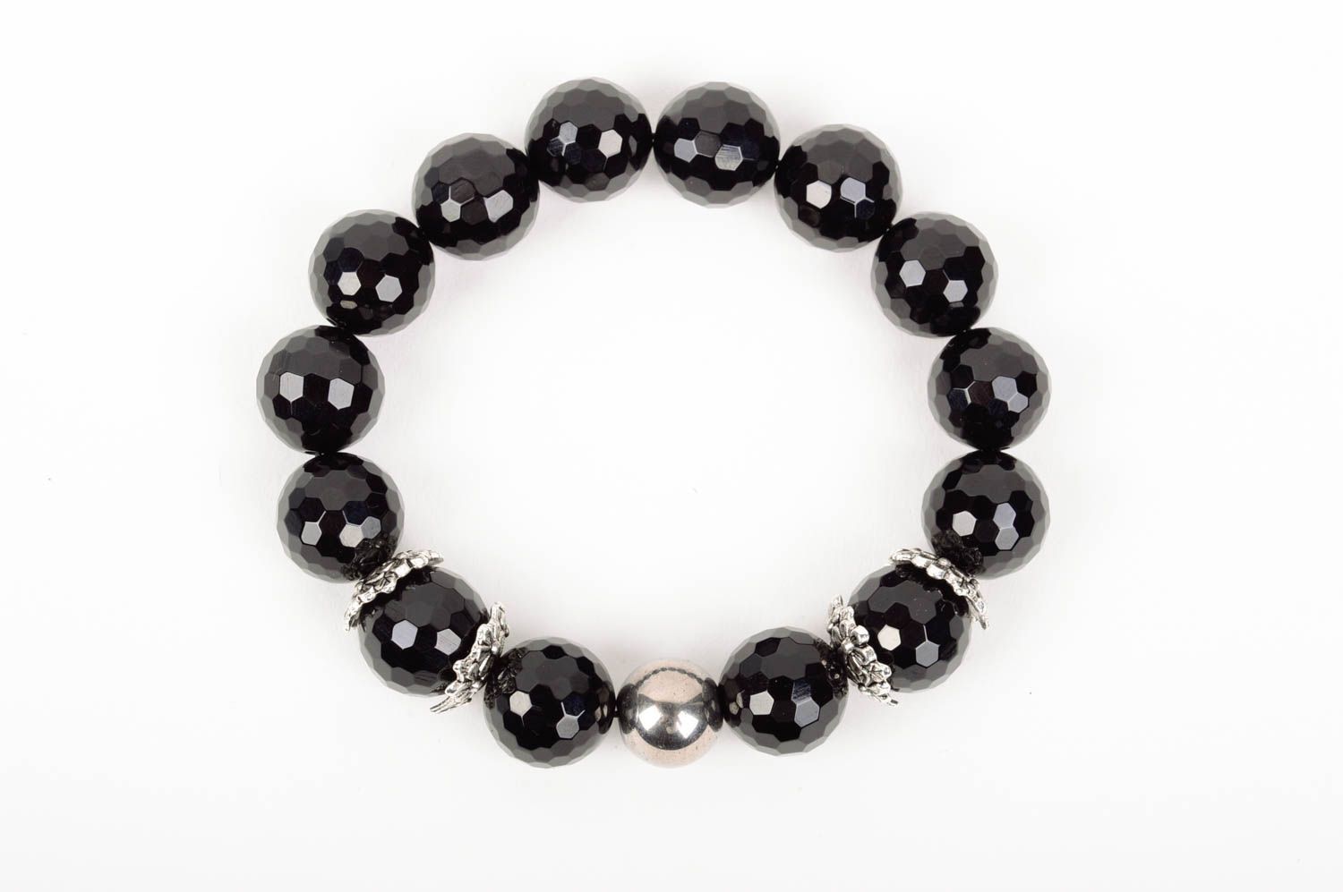 Черный браслет из натуральных камней хенд мейд стильный аксессуар для девушек фото 3