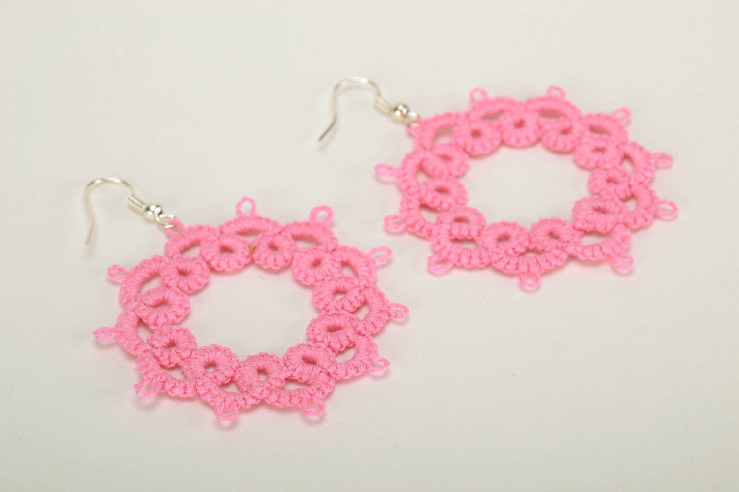 Earrings made from woven lace Pink Star photo 1