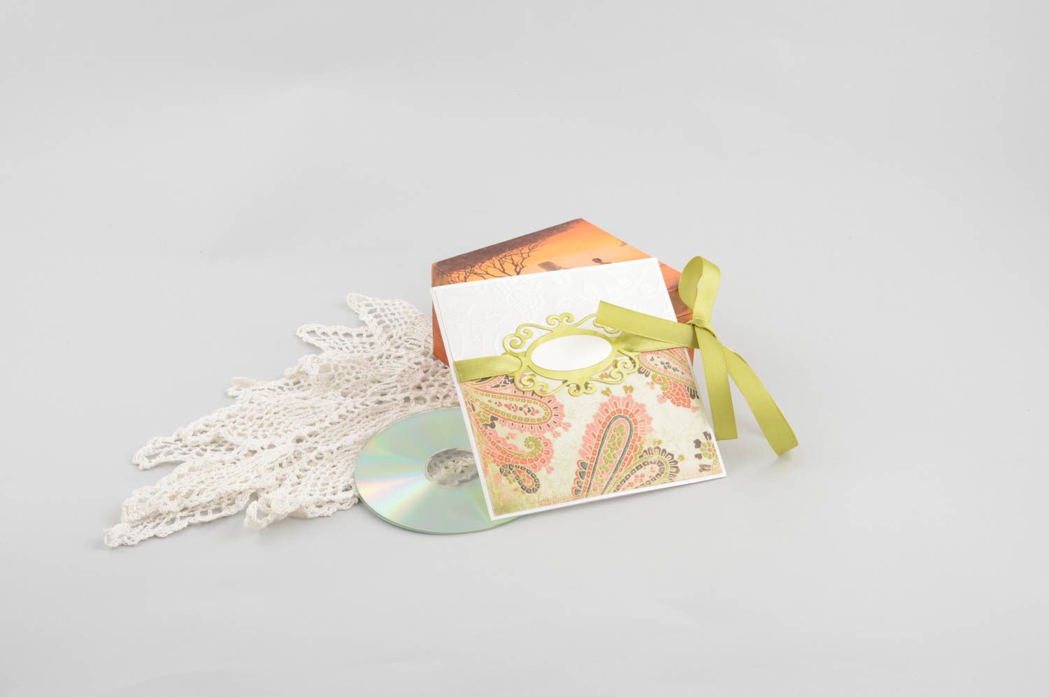 Handmade CD Hülle aus Papier CD Verpackung kreatives Geschenk mit Band foto 1