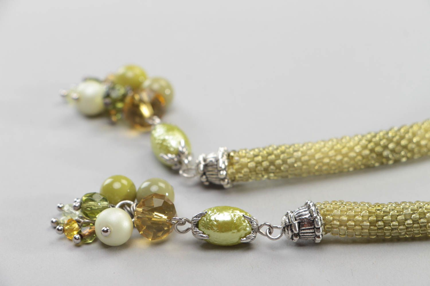 Handmade beaded cord necklace accessory made of ceramic pearls stylish jewelry photo 3