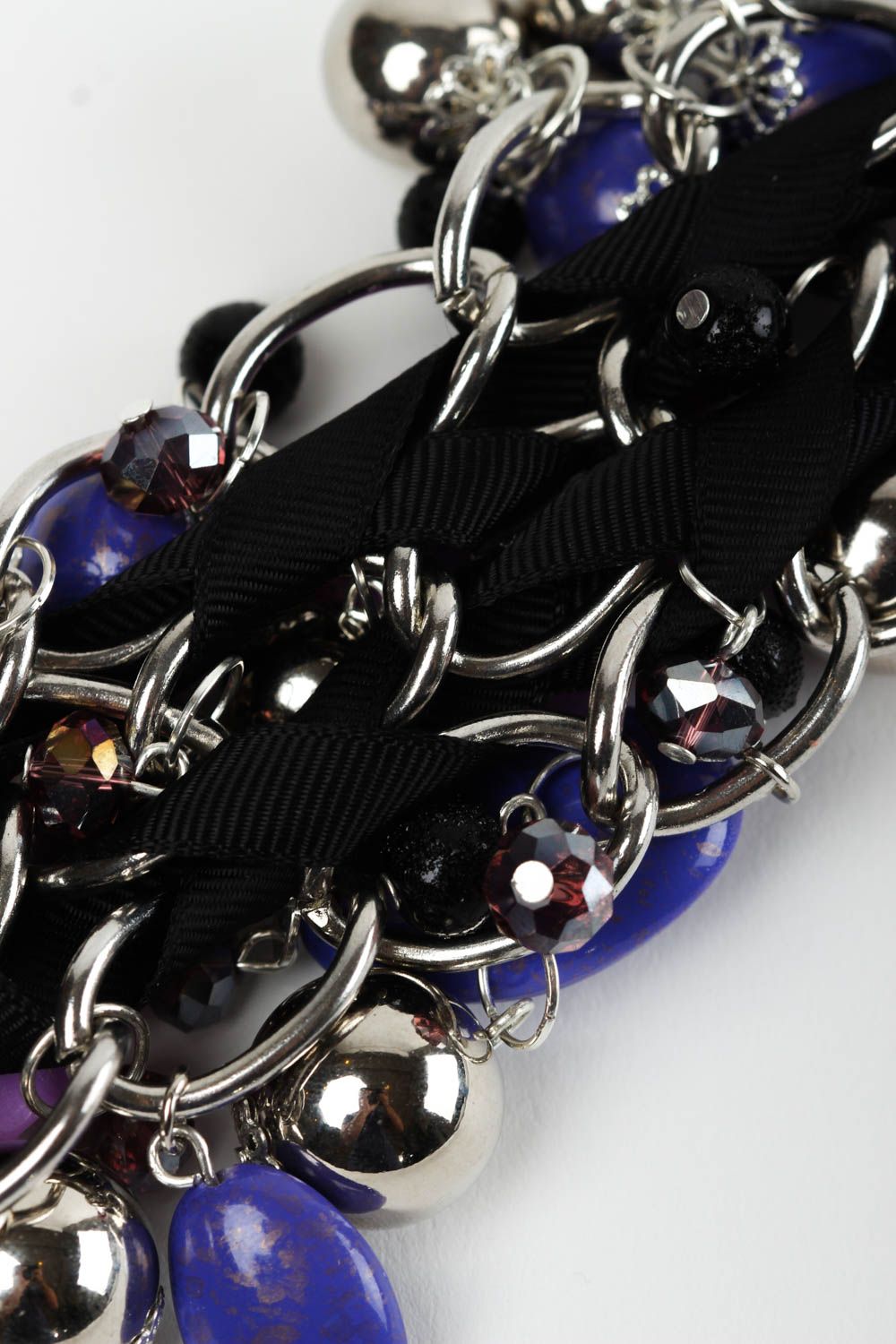 Purple roses with blue beads large bracelet charm bracelet for women photo 4