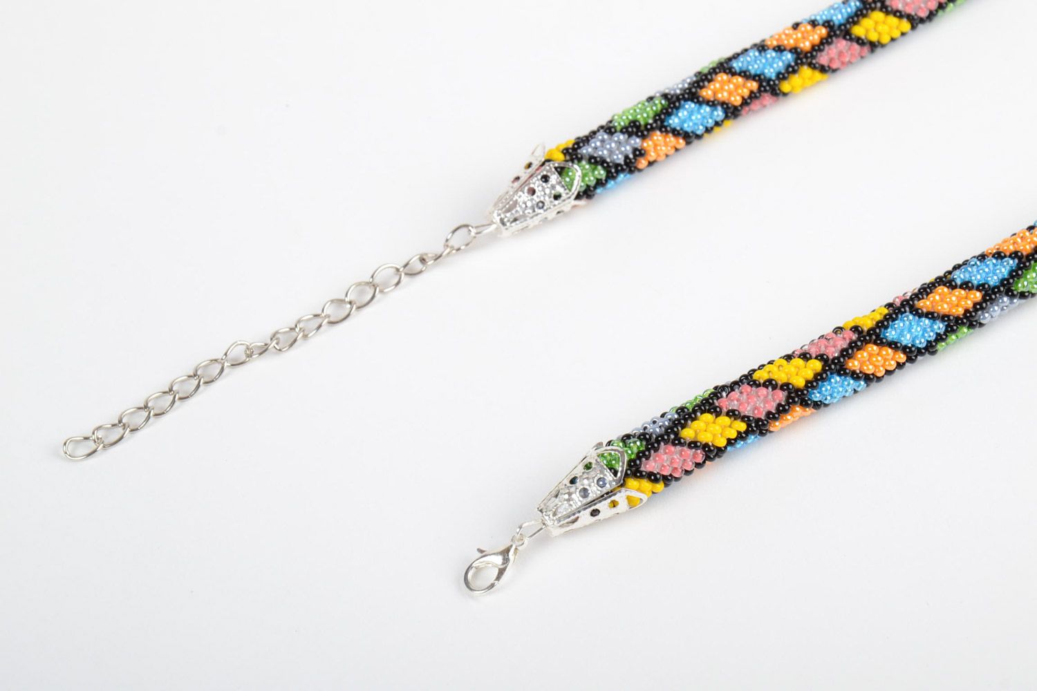 Collier en perles au crochet multicolore motif losange fait main pour femme photo 3