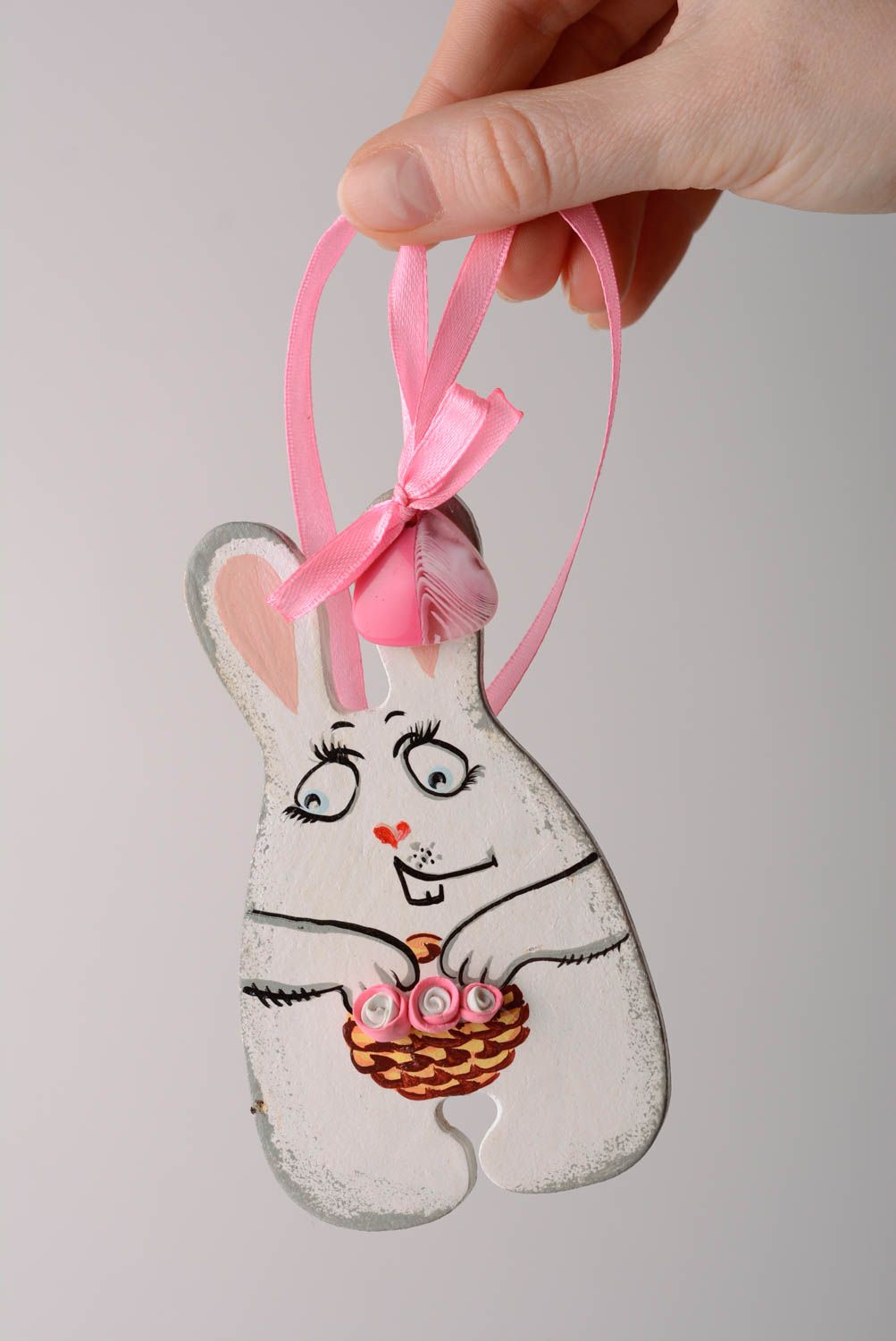 Children's handmade designer MDF interior pendant painted with acrylics Hare photo 5