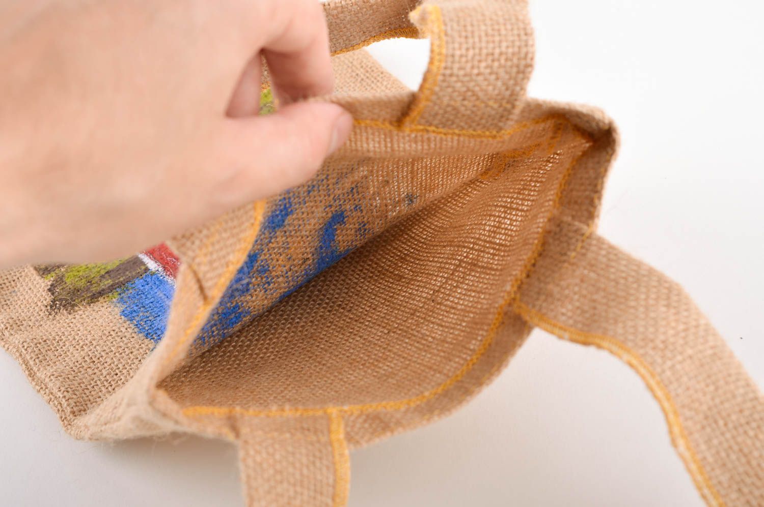Сумка ручной работы сумка на плечо текстильная сумка из мешковины с росписью фото 3