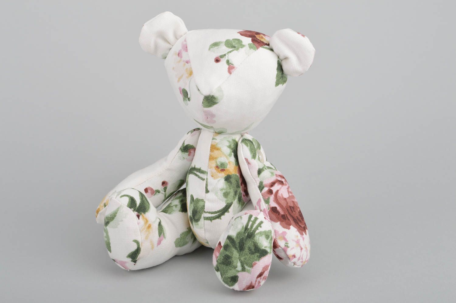 Jouet ours en tissu de coton blanc à motif floral fait main original décoratif photo 5