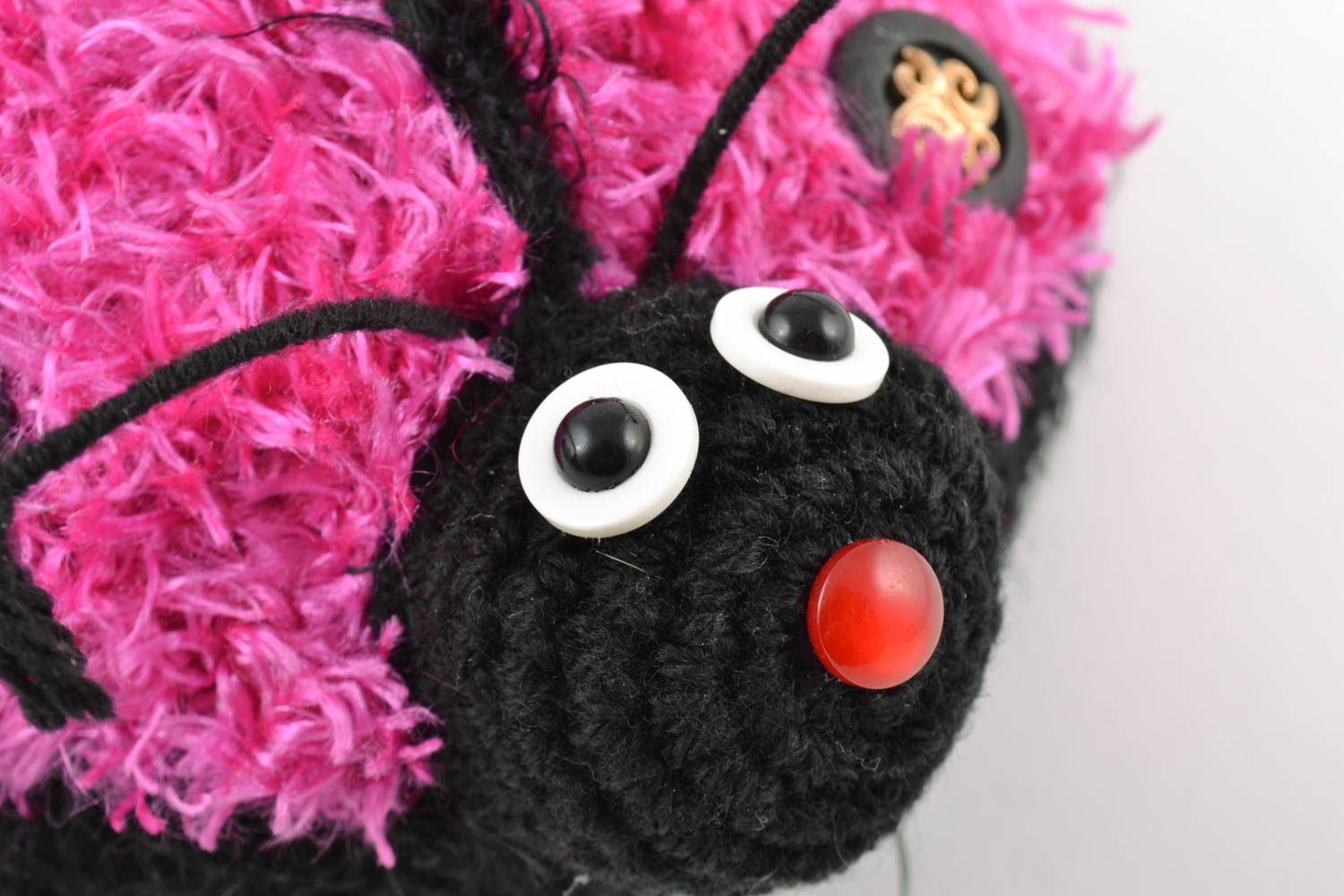 Handmade pink crochet soft toy created using amigurumi technique in the shape of ladybug photo 3