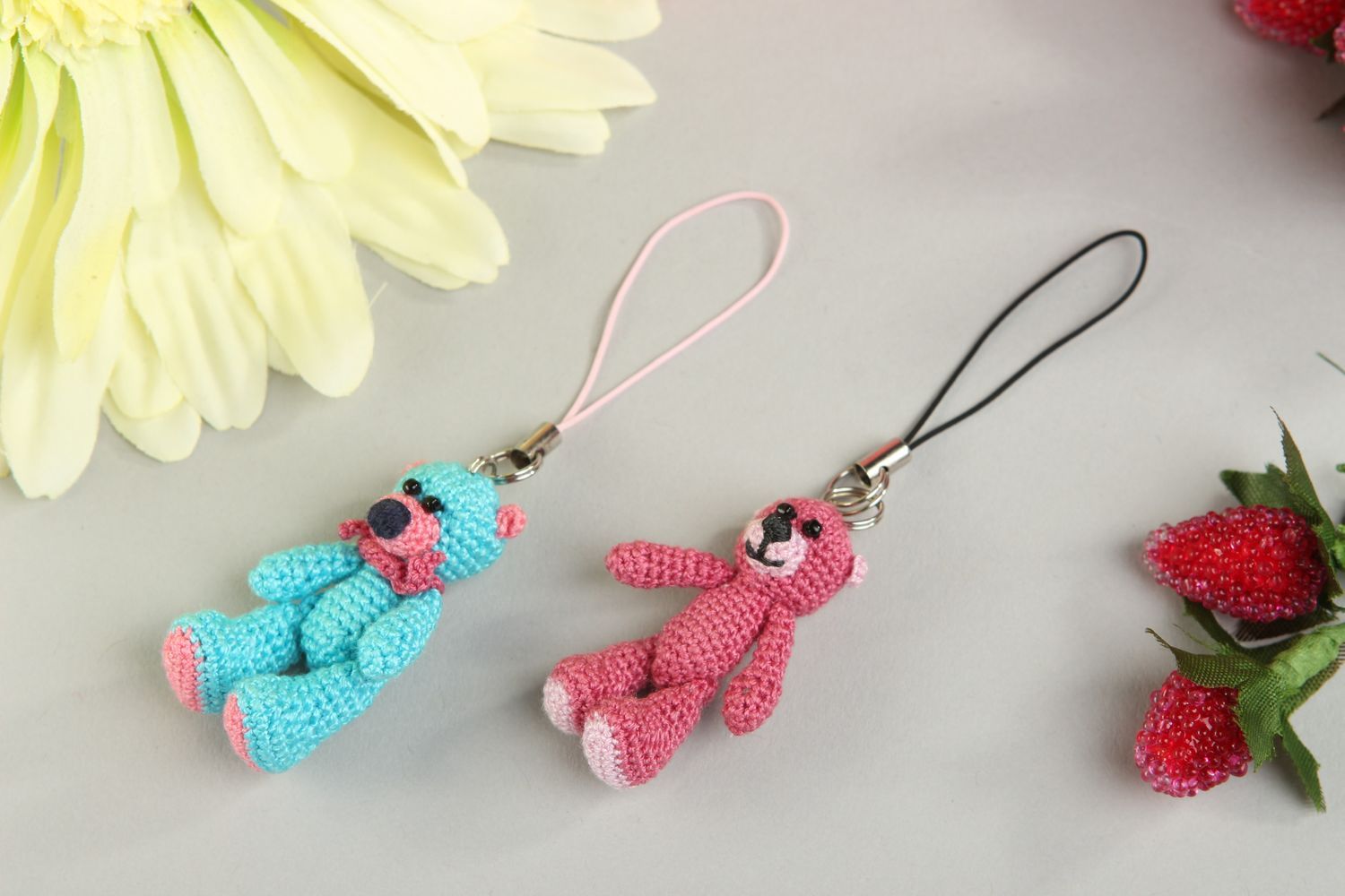 Handmade stylish soft toys unusual designer keychain 2 crocheted keychains photo 1