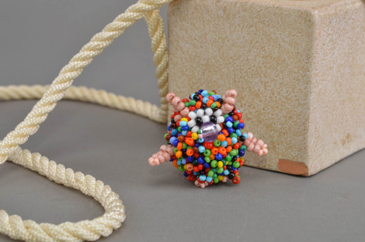 Handmade small beaded figurine colorful collectible miniature statuette photo 1