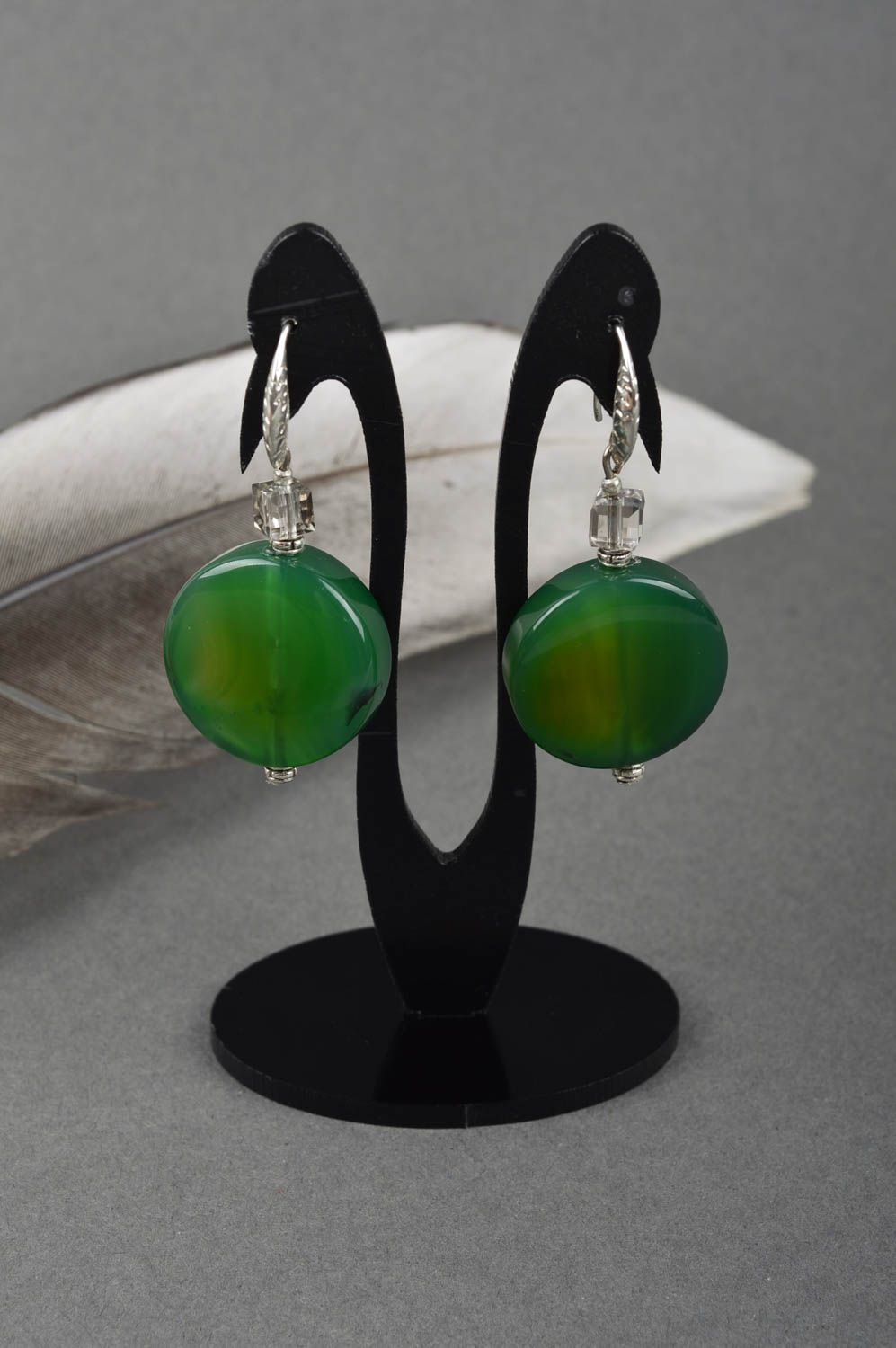 Agate earrings handcrafted green agate accessory elegant idea for woman gift photo 1