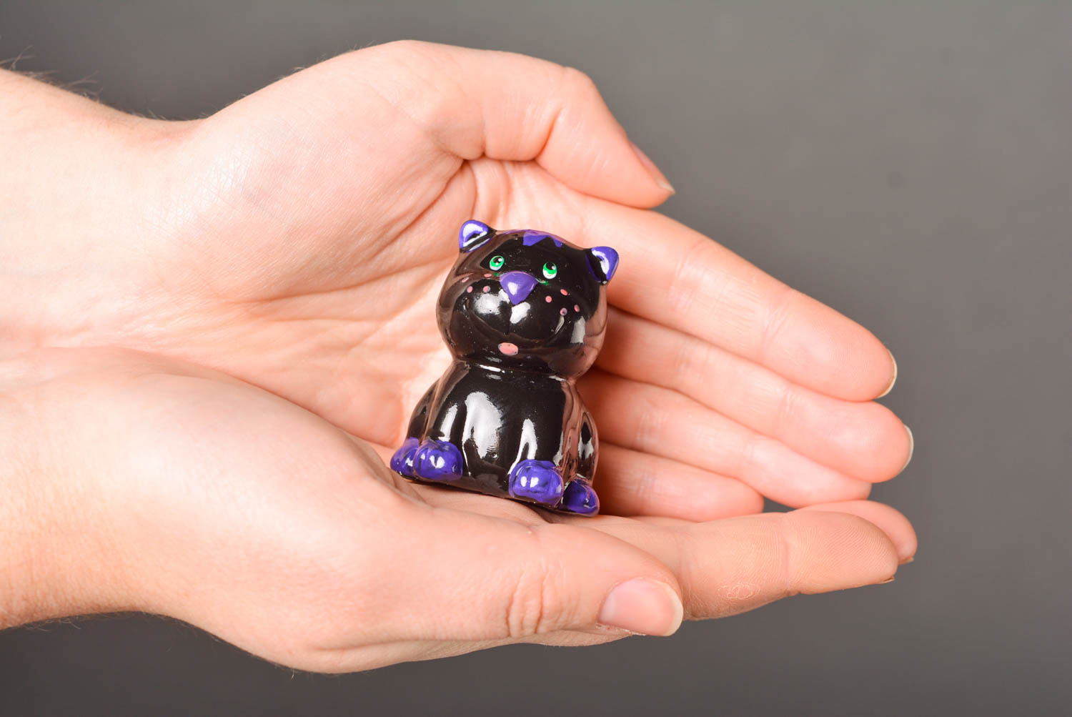 Figur aus Gips handgemacht kreative Geschenkidee Wohnzimmer Deko  Katze schwarz foto 2