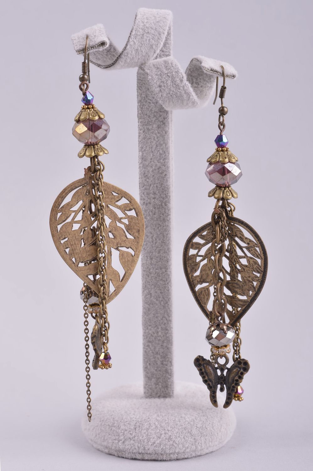 Long handmade metal earrings cute brass earrings fashion accessories for girls photo 2