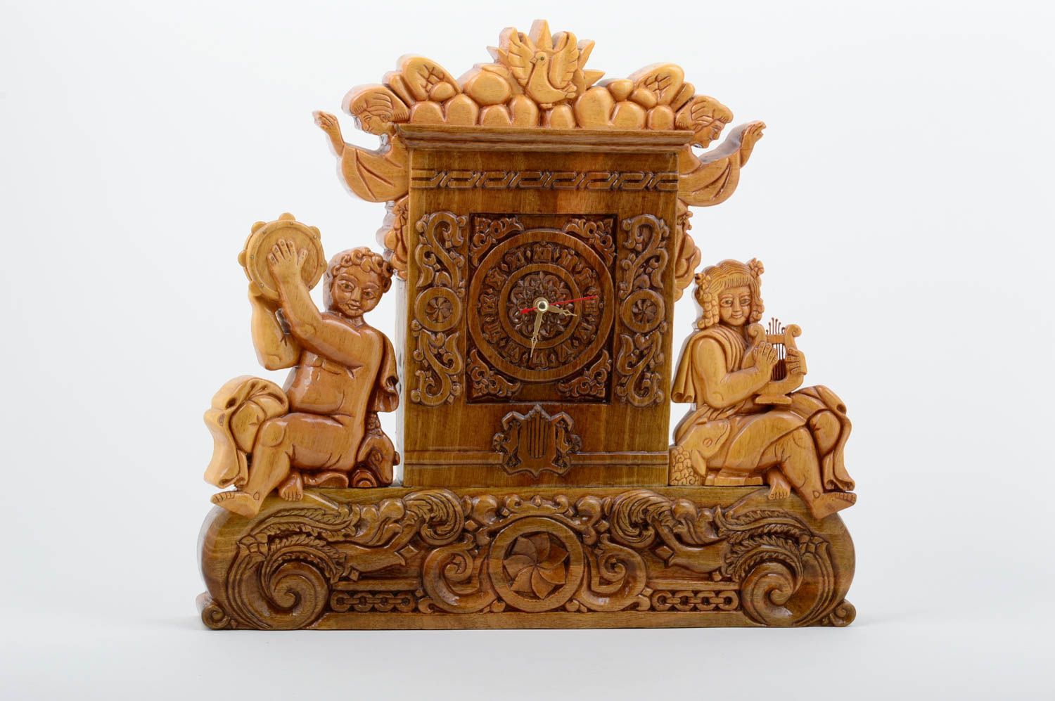 Handmade Deko Uhr aus Holz ungewöhnliche Uhr geschnitzt schön Tisch Uhr exklusiv foto 1