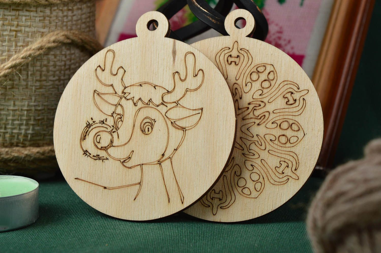 Set of handmade plywood blanks 2 Christmas tree decorations art and craft photo 1