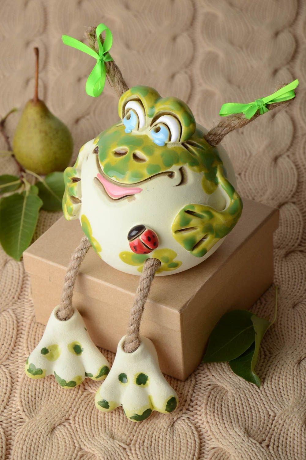 Lustige Spardose handgemachte Keramik Ton Deko Geschenk für Kinder Frosch bunt foto 1