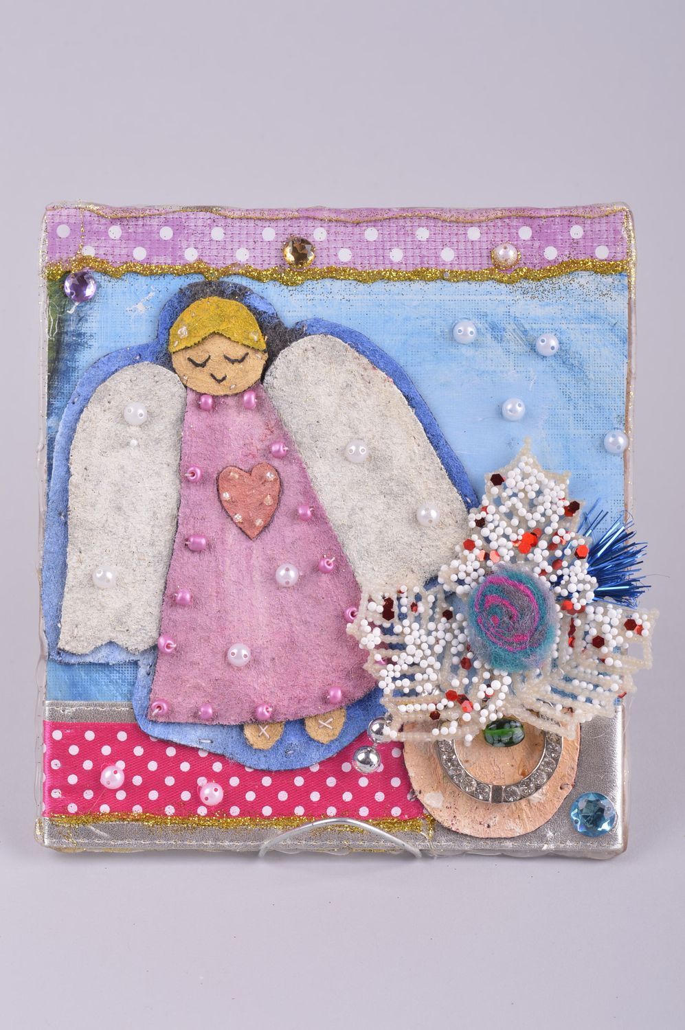 Panel decorativo hecho a mano adorno navideño decoración de pared con ángel foto 2