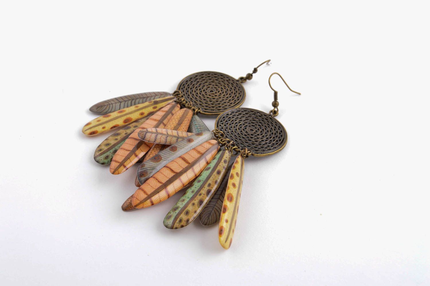 Handmade designer brown earrings metal dangling earrings elegant accessory photo 4