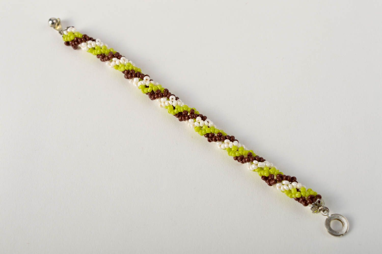 Bracelet perles rocaille Bijou fait main marron vert Accessoire tendance photo 4