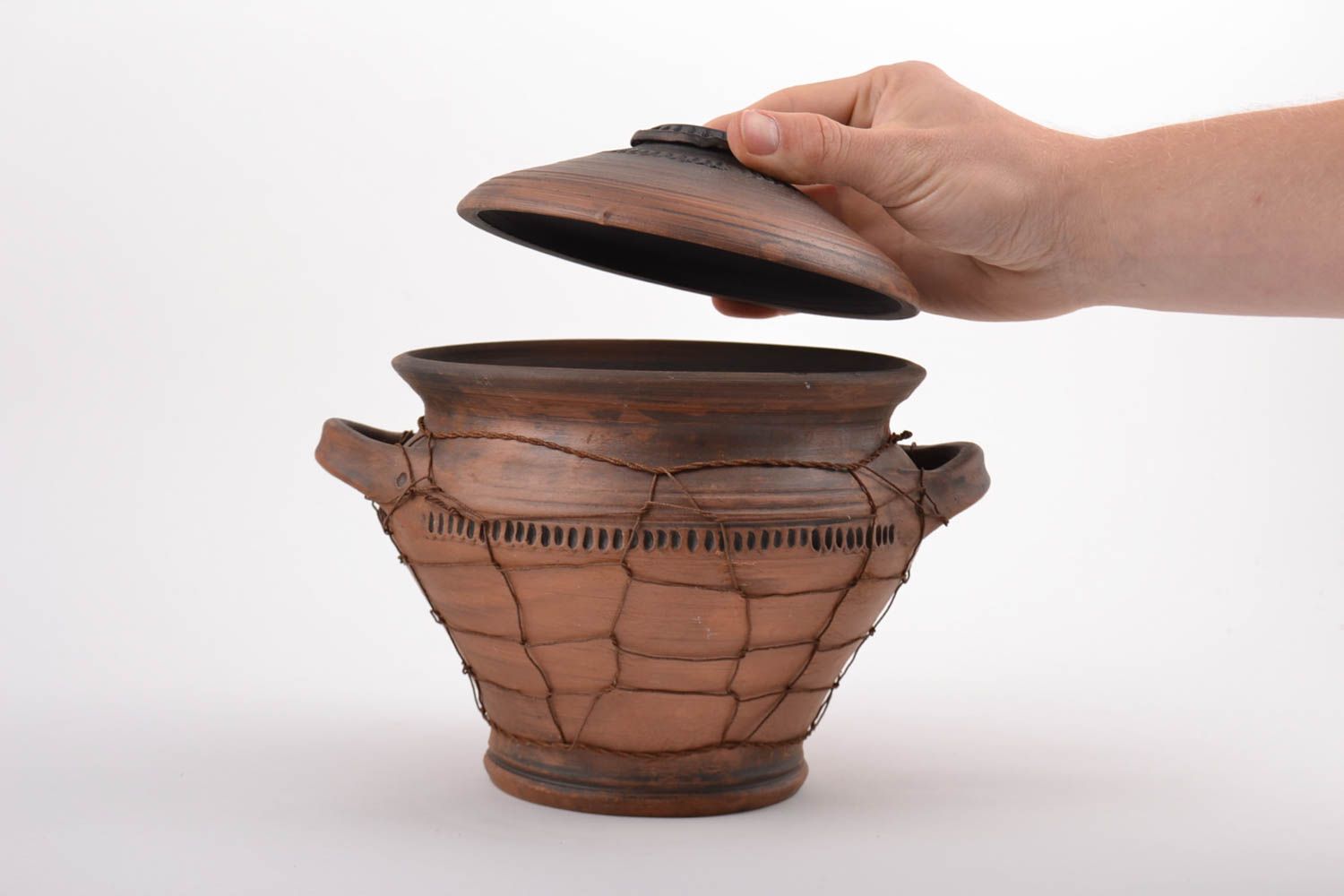 85 oz large clay pot for baking with two handles 3,4 lb photo 2