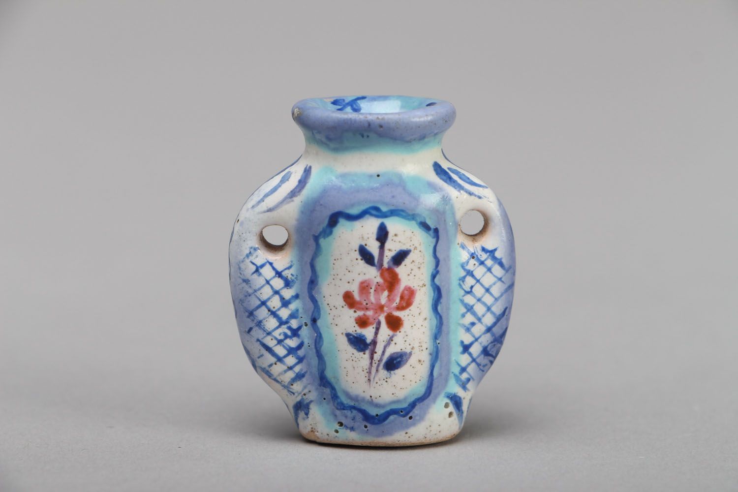 2 inches ceramic handmade shelf décor vase in blue color 0,02 lb photo 1