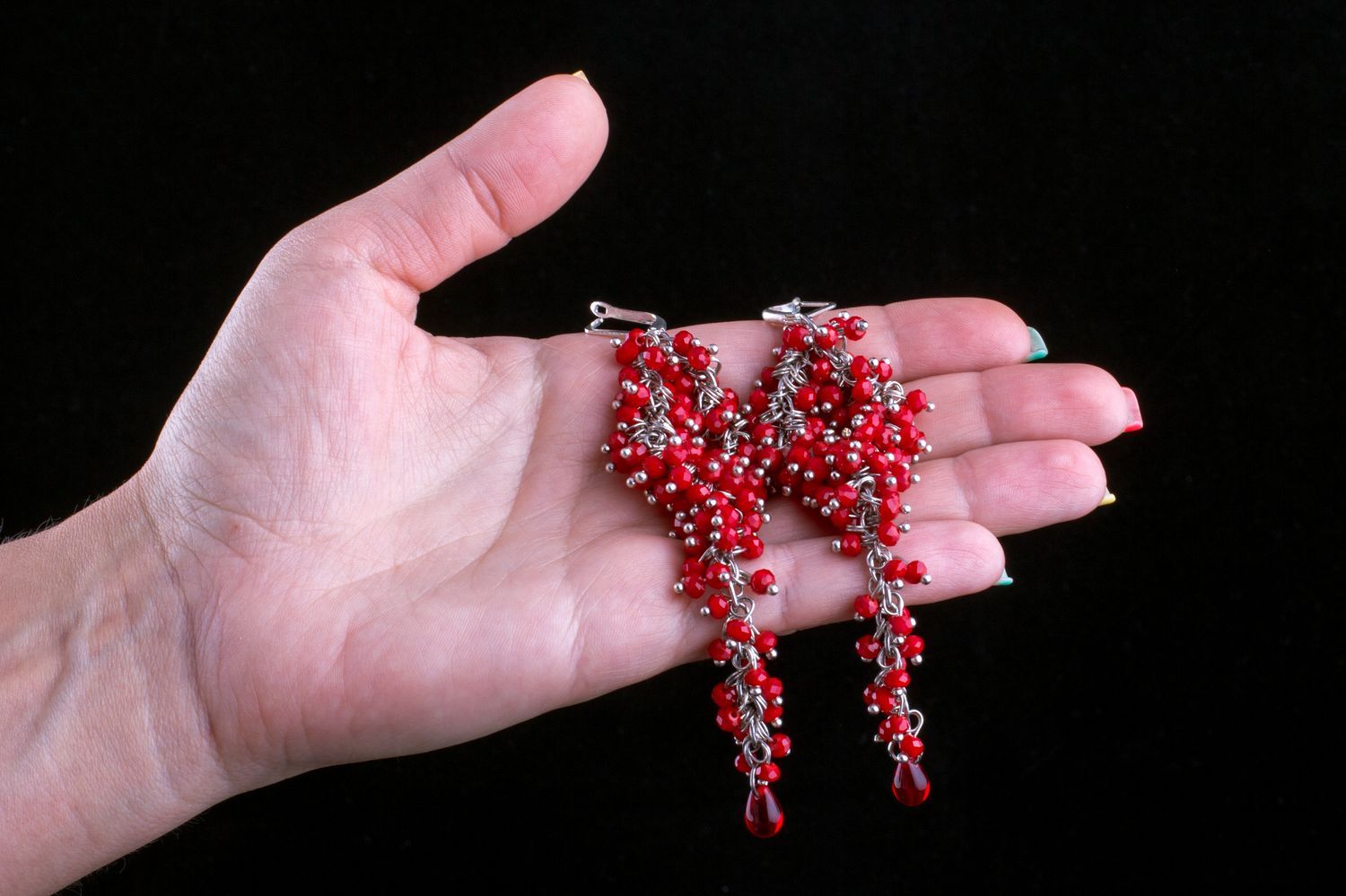 Серьги ручной работы красные оригинальный подарок серьги с подвесками крупные фото 5