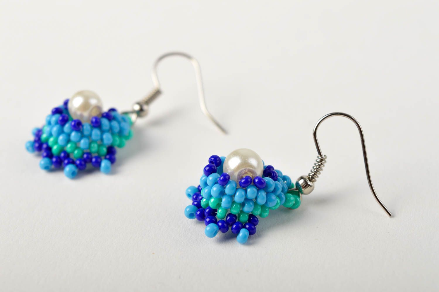 Handmade blue beaded earrings unusual elegant earrings unusual accessory photo 4