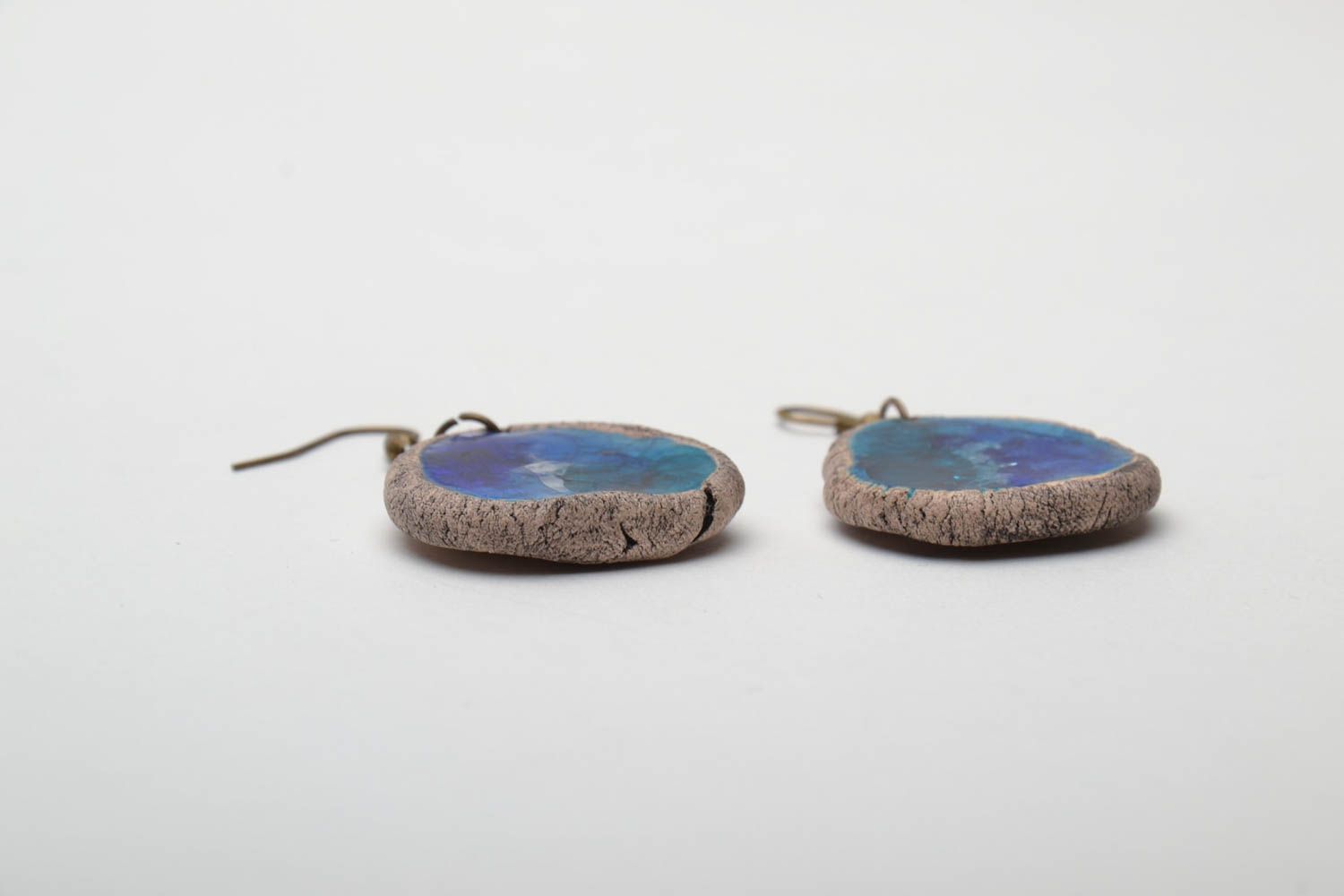 Ceramic earrings with colorful glass Blue photo 3